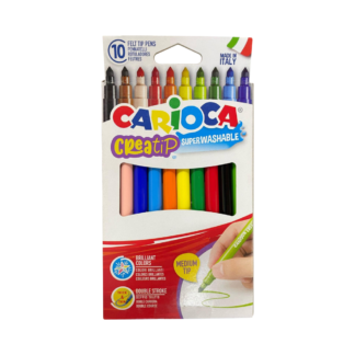 Marcadores Carioca CreaTip, superlavables, doble trazo, colores brillantes, 10 piezas.