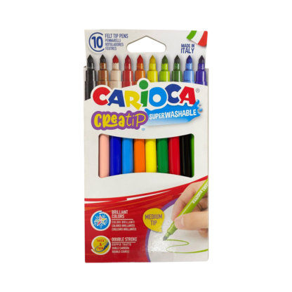 Marcadores Carioca CreaTip, superlavables, doble trazo, colores brillantes, 10 piezas.