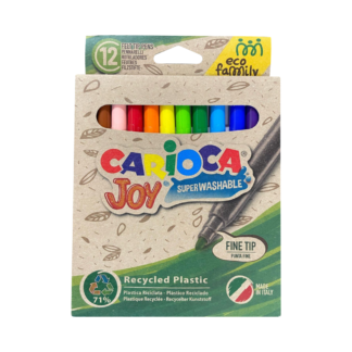 Marcadores Carioca Joy Eco Family, punta fina, plástico reciclado, ultra lavables, 12 piezas.