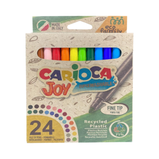 Marcadores Carioca Joy Eco Family de punta fina, plástico reciclado, ultra lavables, 24 piezas.