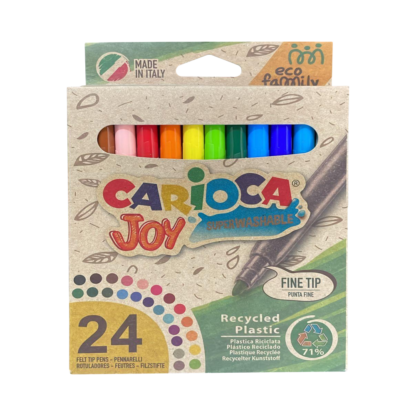 Marcadores Carioca Joy Eco Family de punta fina, plástico reciclado, ultra lavables, 24 piezas.