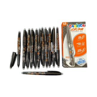 Bolígrafos borrables negros Carioca OOPS POP. Perfectos para estudiantes y oficina. Punta fina y doble goma.