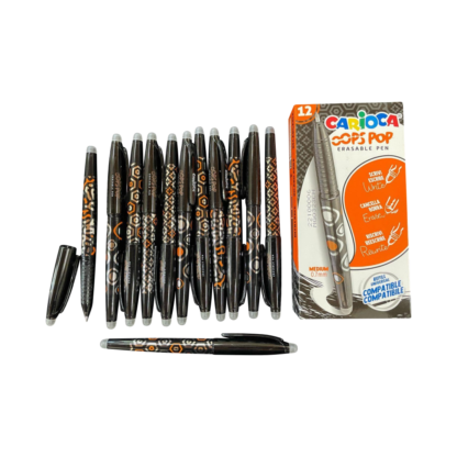 Bolígrafos borrables negros Carioca OOPS POP. Perfectos para estudiantes y oficina. Punta fina y doble goma.