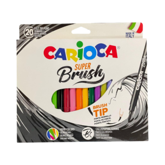 Marcadores Carioca Super Brush, punta de pincel, colores intensos, 20 piezas.