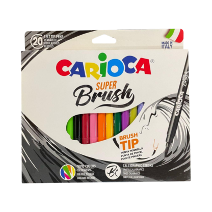 Marcadores Carioca Super Brush, punta de pincel, colores intensos, 20 piezas.