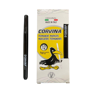 Pack de 12 marcadores permanentes Corvina, tinta negra. Perfectos para cualquier superficie.